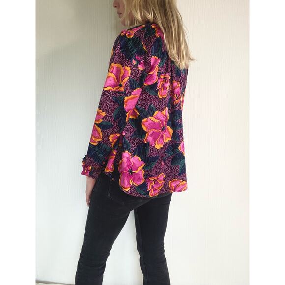 WARM Pink Floral Print Oversized Silk Blouse US Small - Picture 7 of 16